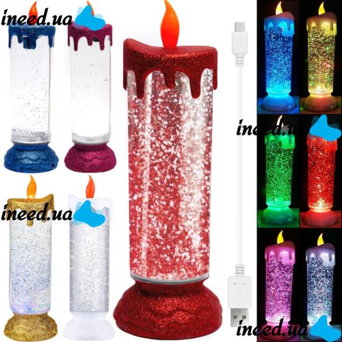 Нічник Свічка Romantic Candle H-86 декоративна Масляна Свічка зі снігом і блискітками, світильник зі світлодіодним LED підсвічуванням на батарейках RGB