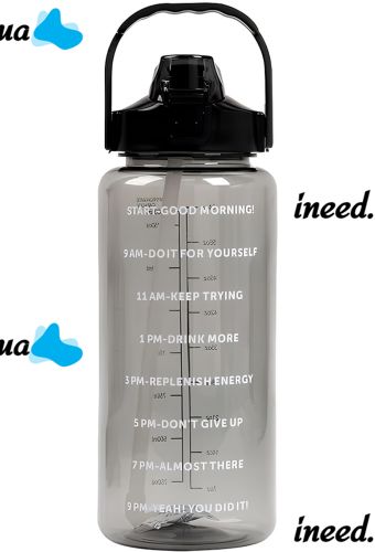 Sports Bottle with Water Drinker Water Bottle Large Gym 2L Portable Airtight Bottle with Timer, Straw and Handle for Sports