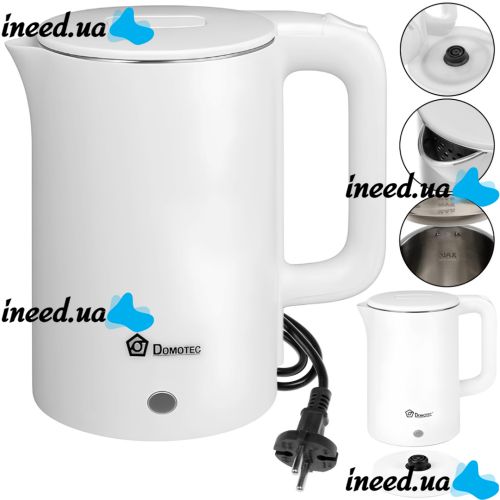 Electric kettle Domotec MS-5028 1.8 liter tabletop disk electric kettle Domotec 1500W with operation indicator and auto unplugging White