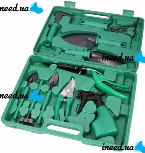 Garden tools set MAR-POL M83053 10 in 1 set of tools in a case, trowel rake secateurs trowel trowel brush cutter for garden and vegetable garden in a suitcase