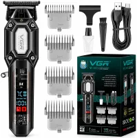 VGR V-900 5W Cordless Hair Clipper—a cordless men's trimmer for trimming beards and mustaches, featuring interchangeable attachments and a USB display