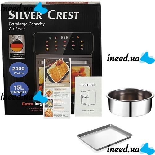 Мультипечь с обдувом Silver Crest FD-1015B 2400W 15л электронная аэрогриль для приготовления еды без масла 10 программ настольная фритюрница от сети