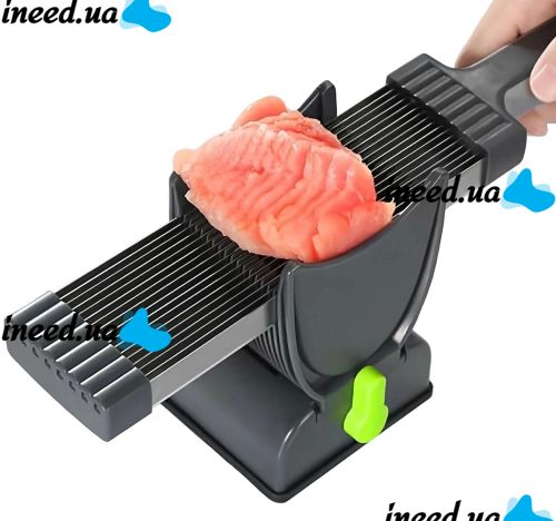 Ручная мясорубка слайсер Fresh Meat Slicer YLM-248 для тонкой нарезки и измельчения мяса, Ручной измельчитель LY-824 17 лезвий с подставкой Серый