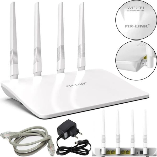 Высокоскоростной мини маршрутизатор Wi-fi роутер Pix-link LV-WR21Q 300 Мбит 2.4 ГГц, Беспроводной вай фай роутер до 300Mb/s 4 антенны 4 порта Белый