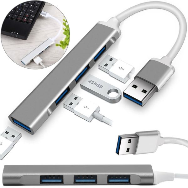 Концентратор USB 3.0 HUB Silver на 4 порта, мультифункциональный переходник разветвитель для ноутбука и ПК, юсб хаб Серый