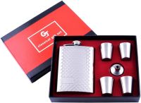 Gift men's set flask with stacks of Silver Gap GT-21-1 6 in 1 set, a 240 ml alcohol flask, a watering can and 4 30 ml stainless steel glasses