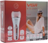 Wireless Epilator VGR V-733 6 in 1 5W Rechargeable Female Depilator with Backlight for Facial and Body Hair Removal with USB Nozzles Pink
