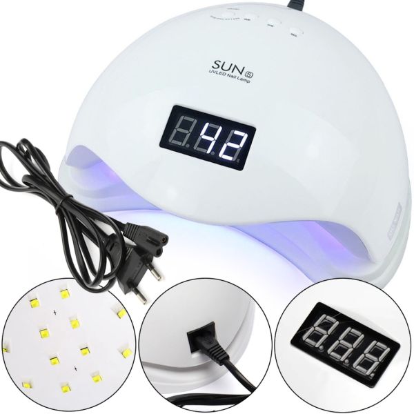 Профессиональная УФ лампа SUN5 для маникюра и педикюра 48W UV LED с экраном и таймером, аппарат для сушки гель лака и геля для ногтей Сан 5 White