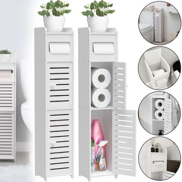 Напольный пенал в ванную Sleek Bathroom Storage Cabinet PK-01 узкий пластиковый шкаф 80х15х15 см органайзер с держателем для хранения бумаги Белый