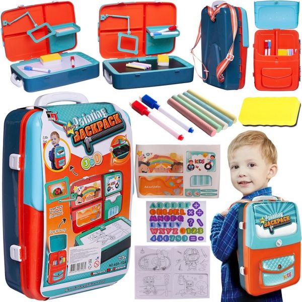 Обучающий набор для рисования Painting Backpack 628-113a 3 в 1 доска для творчества в рюкзаке, развивающий детский комплект юного художника Синий