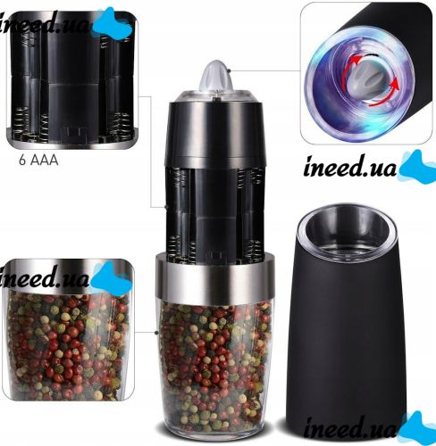 Електричний млин для спецій Spice Bottle Electronic ZX-D32 подрібнювач для солі та перцю з гравітаційним датчиком і підсвічуванням на батарейках