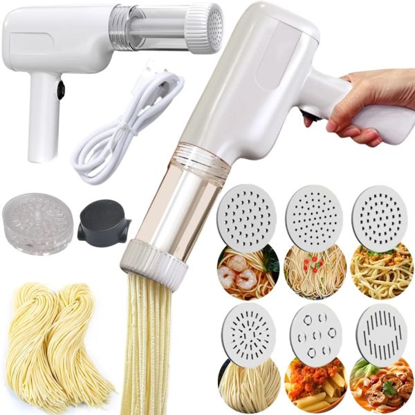 Manual machine for cooking and slicing Pasta Maker XL-859 Pasta Maker cordless gun, removable press with nozzles on a battery White