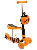 Трехколесный детский самокат беговел Scooter FYS-2864 Orange 5 в 1 со складным сиденьем, родительской ручкой и светящимися колесами Оранжевый