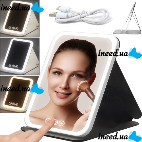 Косметичне сенсорне дзеркало для макіяжу Makeup Mirror MAG - 727 настільне акумуляторне дзеркало зі світлодіодним підсвічуванням на підставці від USB