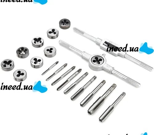 Tap and Die Set M3-M12 20 pieces set of steel taps and dies for metric thread cutting in a case with sword and lancet