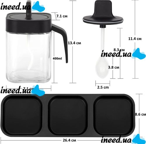 Набір контейнерів баночок Seasoning bottle set XL-730 3 відсіки по 400 мл для зберігання приправ і спецій, Комплект ємностей з кришками і ложками