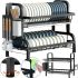 Two-tier Table Dryer for drying and storing dishes Double layered bowl rack LY-620, 2-tier organizer rack with removable tray Black