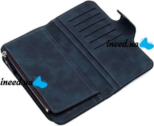 Жіночий замшевий гаманець Baellerry Forever N2345 Dark Blue жіноче портмоне, клатч на 10 відділень для зберігання купюр і дрібниці 19х10. 5 см Темно сині
