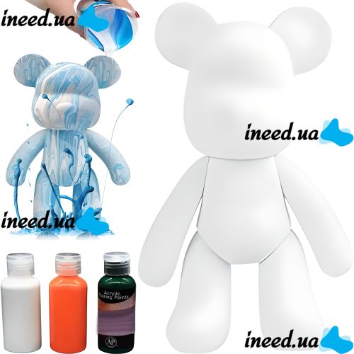 Флюїдний ведмедик Зроби сам DIY Creative Fluid Bear 23 см з фарбами 3 шт Набір розмальовка іграшка Ведмедик для творчості вініловий ведмідь флюїд-арт