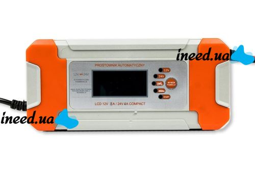 Автоматичний зарядний пристрій для акумуляторів AGM GEL LCD VoltPolska 8A 12V 24V універсальне автомобільне з дисплеєм для зарядки акумулятора авто