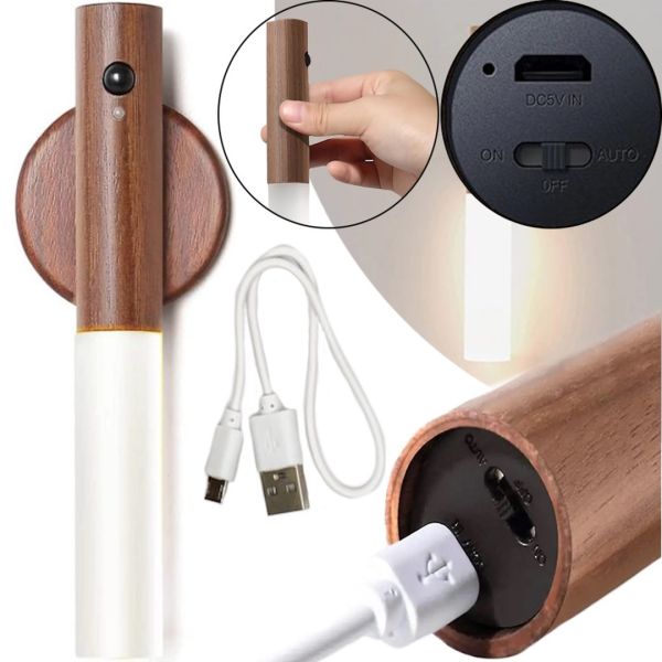 Настенный аккумуляторный LED светильник ночник Motion Sensor Night Light W-52 Фонарь с датчиком движения на стену на магнитном держателе Коричневый