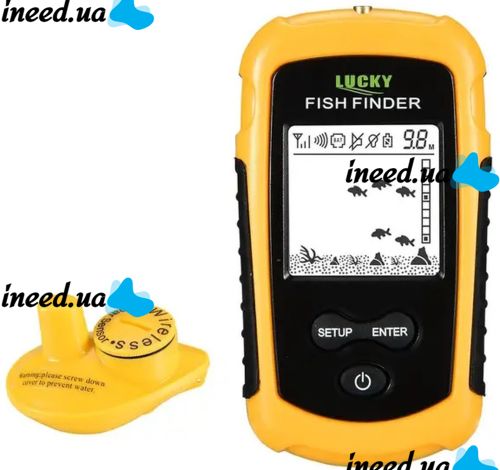 Portable Echo Sounder Lucky Fish Finder FFW1108-1 with Color Screen Up to 100m for Fish Search Universal Wired Fishing Radar Yellow