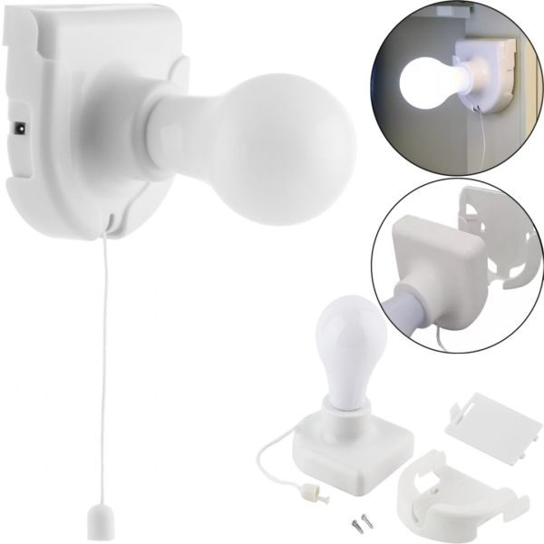 Светодиодная подвесная LED лампочка светильник Stick Up Bulb BJ-6706 на батарейках, Настенный ночник от батареек со шнурком на стену шкафа Белый