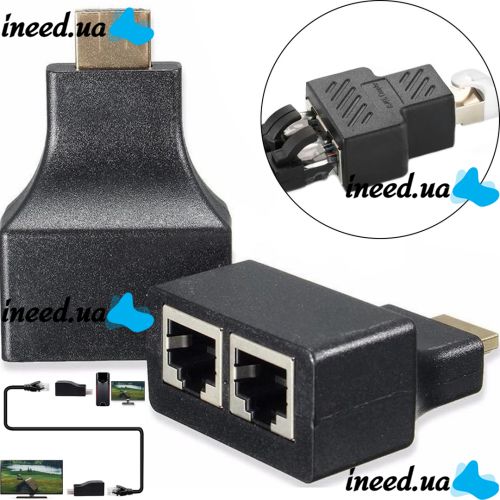Одноканальний пасивний подвійний перехідник Подовжувач HDMI сигналу-2xRJ45 адаптер Voltronic по UTP кабелю по двом крученим парам до 30м 1080p Чорний