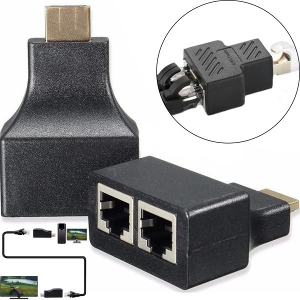 Одноканальный пассивный двойной переходник удлинитель HDMI сигнала - 2xRJ45 адаптер Voltronic по UTP кабелю по двум витым парам до 30м 1080P Черный