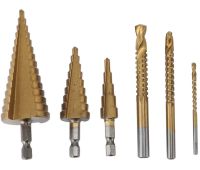 Set of Satra S-SDS6 step taper drill bits 6 pieces 4-32 mm set of titanium coated metal cutters for drill and screwdriver in a case