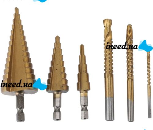 Set of Satra S-SDS6 step taper drill bits 6 pieces 4-32 mm set of titanium coated metal cutters for drill and screwdriver in a case