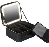 Niceland MAG-589 Cosmetics Storage Organizer with LED Mirror and Carrying Handle, Travel Cosmetic Bag, Illuminated Beauty Case Black