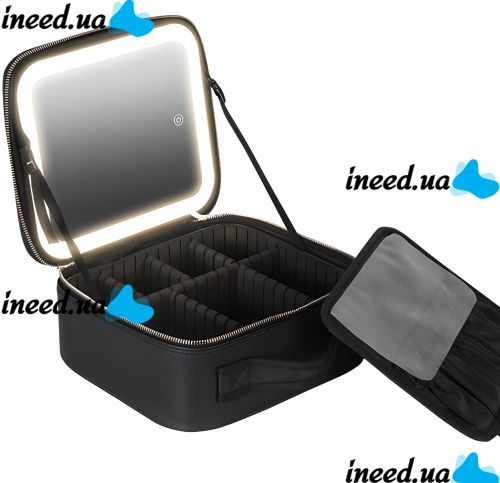 Niceland MAG-589 Cosmetics Storage Organizer with LED Mirror and Carrying Handle, Travel Cosmetic Bag, Illuminated Beauty Case Black