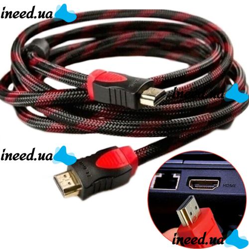 Reinforced Hdmi to Hdmi Cable 5m 1080p in a Winding HDMI to HDMI Extension Cable 5m 5 m, 5 m for Monitor and TV in a braid Black and Red