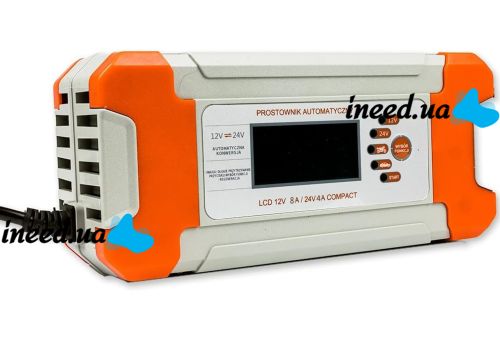 Автоматичний зарядний пристрій для акумуляторів AGM GEL LCD VoltPolska 8A 12V 24V універсальне автомобільне з дисплеєм для зарядки акумулятора авто