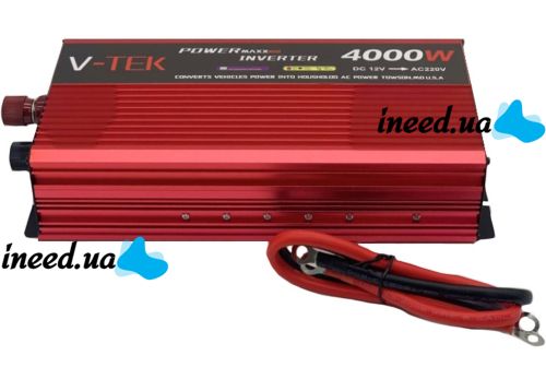 Автомобильный инвертор V-TEK VDK-4000W 12V-220V С LED-экраном и usb разъемом, Авто преобразователь напряжения тока от прикуривателя и аккумулятора