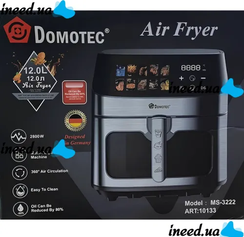 Безмаслянная аэрофритюрница мультипечь Domotec MS-3222 12л 2800W с регулировкой температуры для приготовления еды, фритюрница с функцией аэрогриля