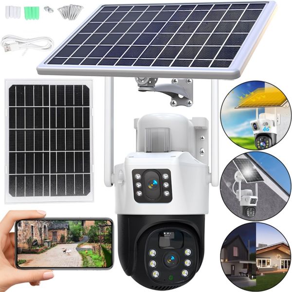 Уличная IP камера видеонаблюдения Solar Camera V36 WI-FI поворотная видеокамера с двумя линзами и удаленным доступом от солнечной панели V36