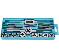 Tap and Die Set M3-M12 20 pieces set of steel taps and dies for metric thread cutting in a case with sword and lancet