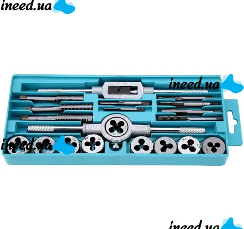 Tap and Die Set M3-M12 20 pieces set of steel taps and dies for metric thread cutting in a case with sword and lancet