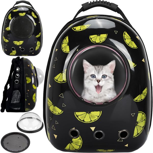 Рюкзак для переноски животных CosmoPet Черный лимон 32х25х42 см сумка переноска с прозрачным окошком иллюминатором и сеткой для кошек до 10 кг