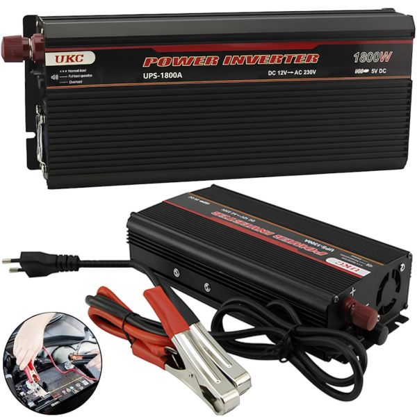 Автомобильный преобразователь инвертор UKC UPS-1800A 12V-230V 1800W автопреобразователь напряжения тока AC/DC от сети и аккумулятора 12В 230В