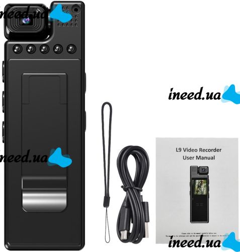 Нагрудна міні камера відеоспостереження L9 1080p Full HD боді-камера з дисплеєм поворотною лінзою і датчиком руху Wi Fi відеореєстратор з кліпсою