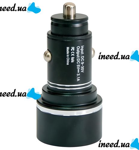 Автомобільний зарядний пристрій з вольтметром Car Charger HZ HC7 3.1 A, Адаптер для зарядки 2xUSB в прикурювач, Автозарядка з екраном Чорний