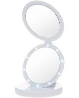 Round Folding Makeup Mirror Large Led Mirror W0-29 Cosmetic Folding Mirror on an Adjustable Stand with Magnification on Batteries