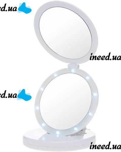 Round Folding Makeup Mirror Large Led Mirror W0-29 Cosmetic Folding Mirror on an Adjustable Stand with Magnification on Batteries