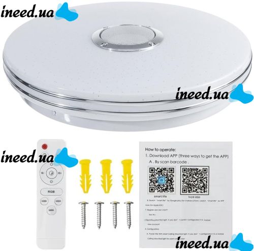 Потолочный светильник RGB Lamp GS-7062 38 см 60W круглая светодиодная LED люстра с регулировкой яркости, Bluetooth колонкой и пультом управления