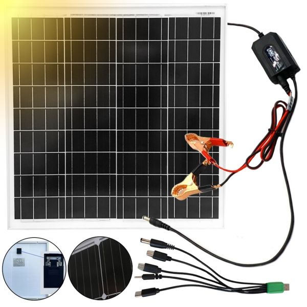 Солнечная монокристаллическая панель Cclamp Solar Panel CL-1825 20W 18V IP65 портативная батарея с мультикабелем USB для зарядки от солнца 1825CL