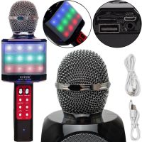 Бездротовий караоке мікрофон WSTER WS - 1828 Bluetooth USB AUX FM з вбудованою колонкою і 4 тембрами голосу на акумуляторі з динаміком Ws1828 Чорний