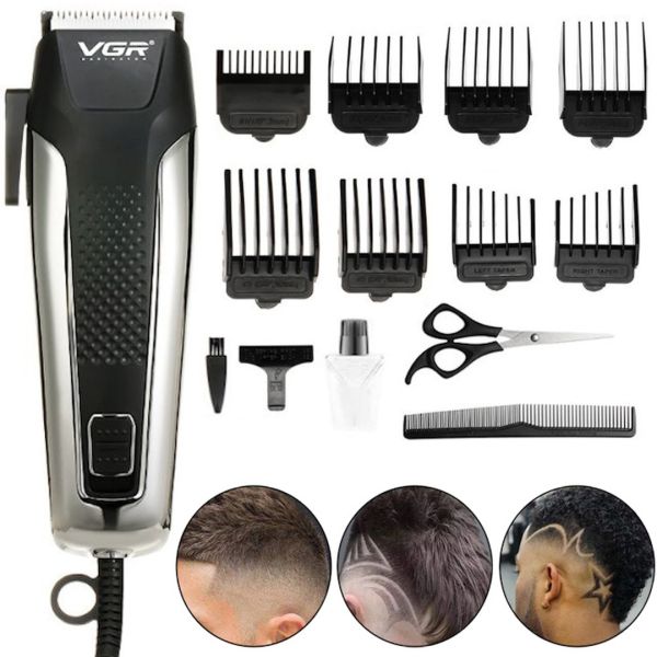 Men's Professional VGR V-120 Pro Hair Clipper 8 nozzles, Trimmer electric shaver for edging beard and mustache from the 10W network Black